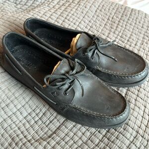 SPERRY Black Leather Boat Shoes